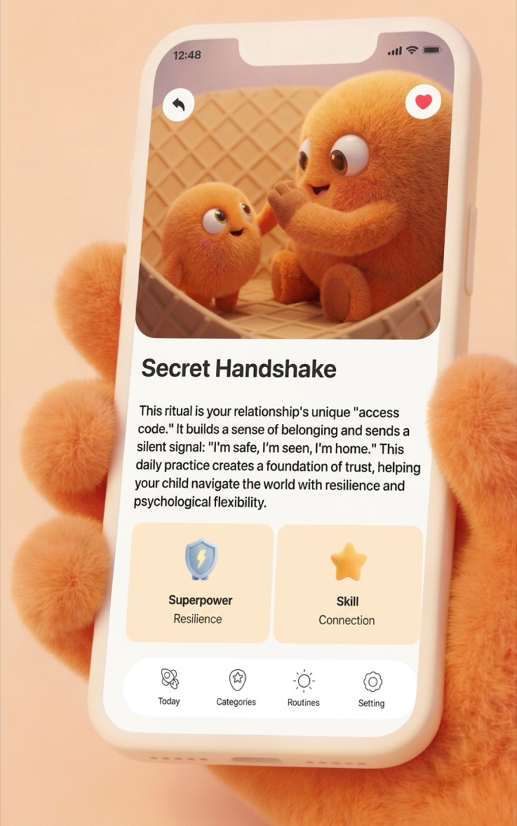 The Lumi app on a phone, showing the Secret Handshake exercise